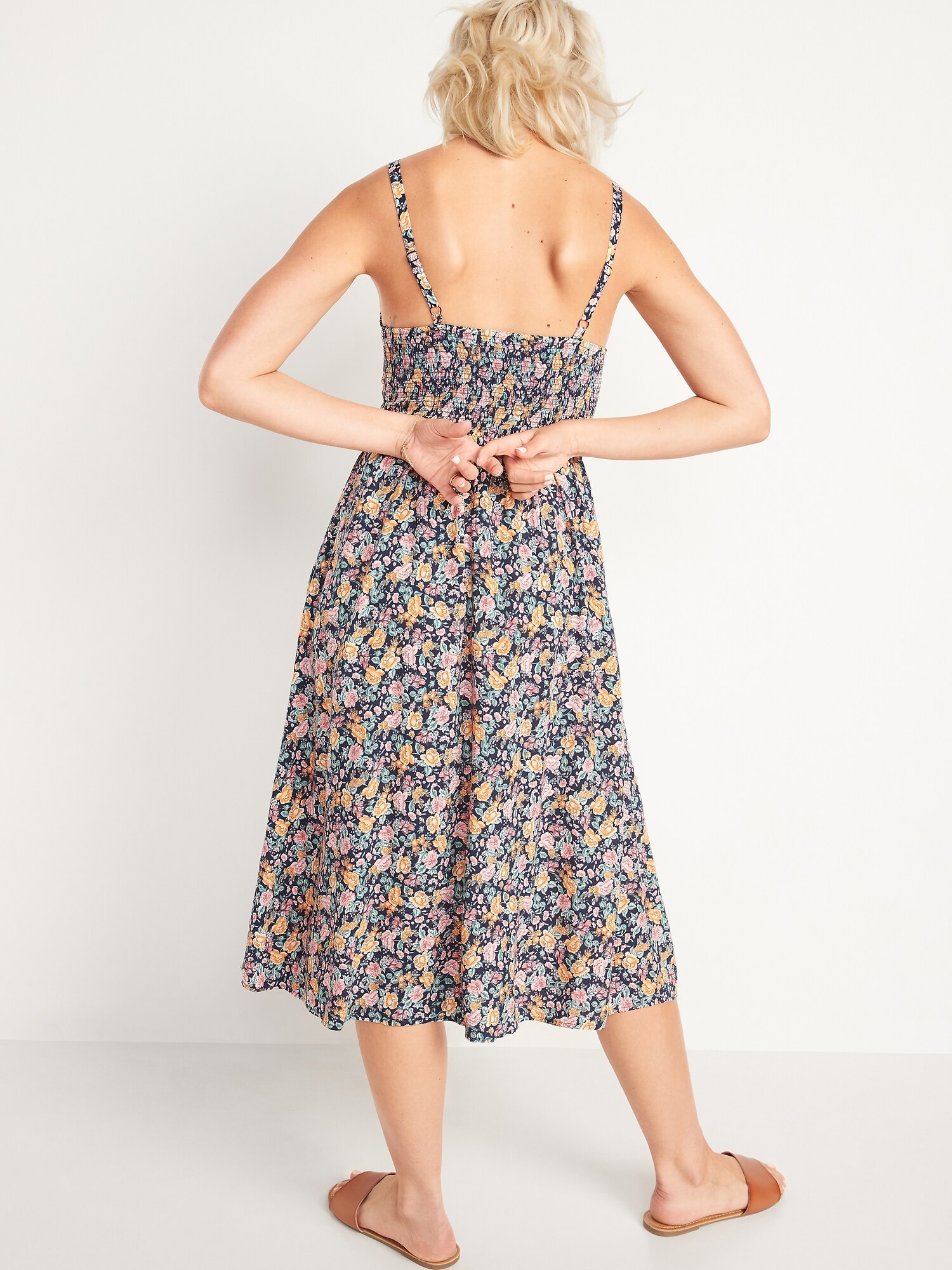 Smocked Fit & Flare Cami Midi Dress for Women | Old Navy