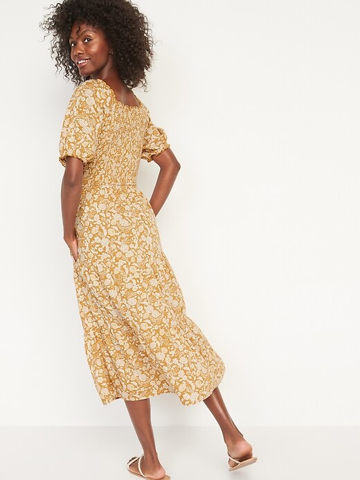 Fit & Flare Puff-Sleeve Tiered Floral Midi Dress | Old Navy