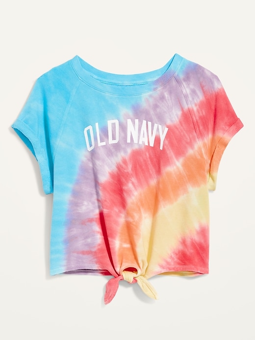 Loose Logo Tie-Hem Cropped Short-Sleeve Sweatshirt Old Navy