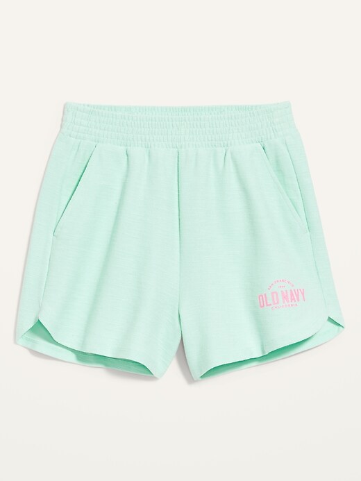 View large product image 1 of 3. Extra High-Waisted Textured Dolphin-Hem Lounge Shorts -- 3.5-inch inseam