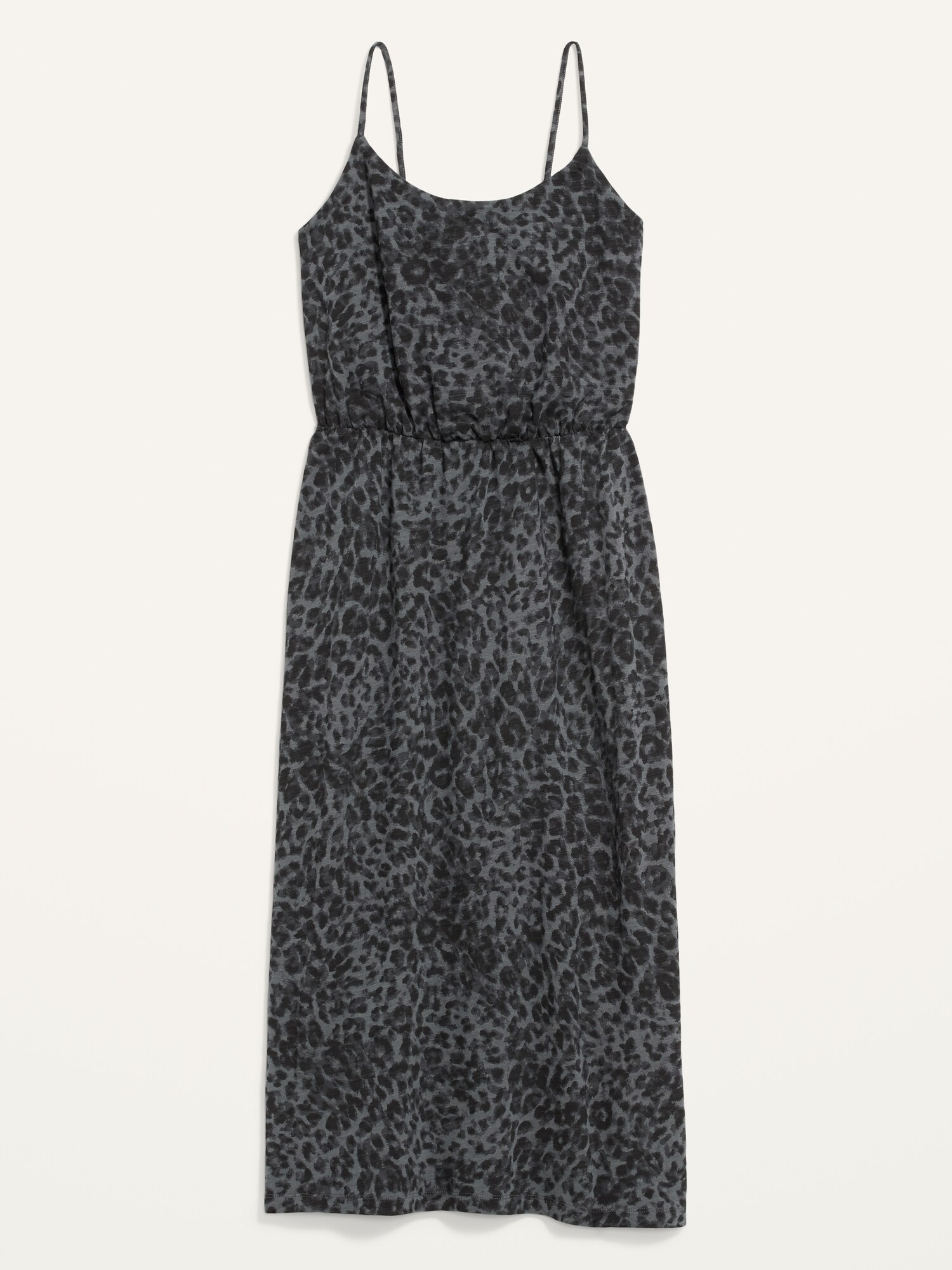 Waist-Defined Leopard-Print Slub-Knit Cami Midi Dress for Women