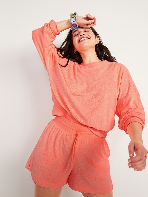 Image number 1 showing, Loose Cropped Long-Sleeve Performance Slub-Knit Terry Sweatshirt