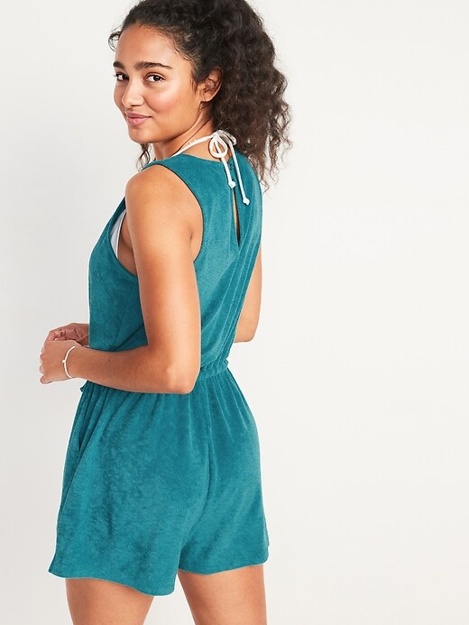 Image number 6 showing, Waist-Defined Sleeveless Performance Terry Romper -- 3-inch inseam