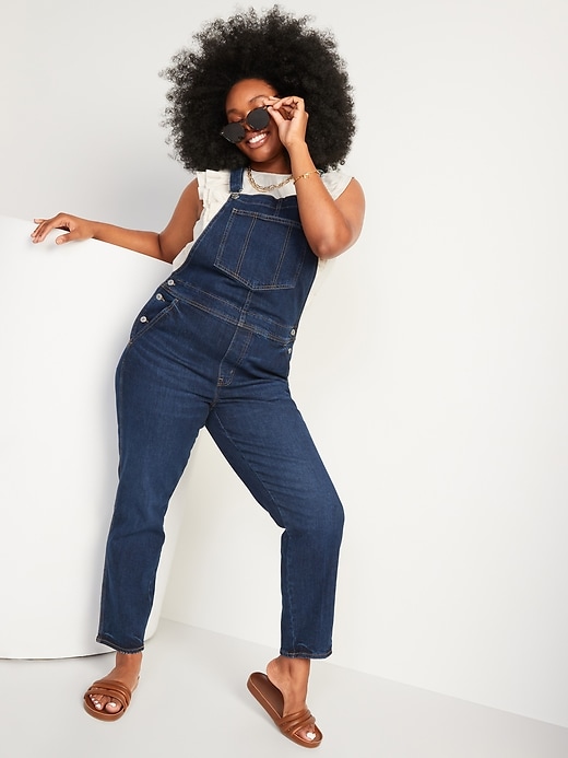 Image number 3 showing, O.G. Straight Dark-Wash Jean Overalls for Women