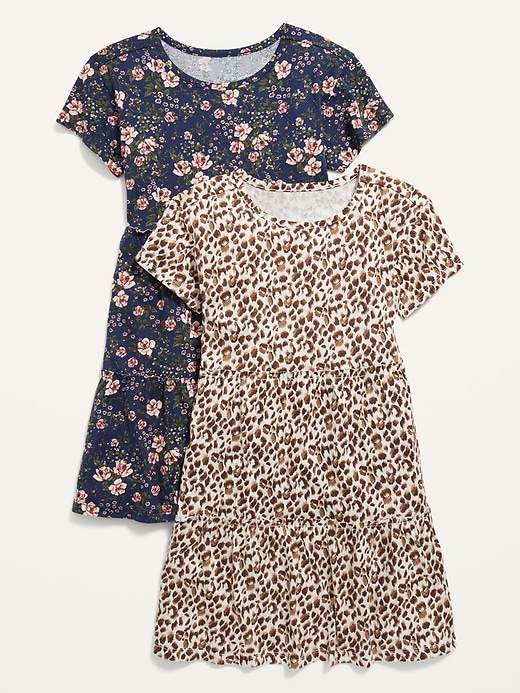 View large product image 1 of 2. Tiered Printed Short-Sleeve Dress 2-Pack for Girls