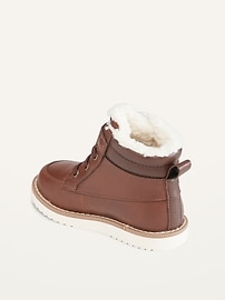 Faux-Leather Sherpa-Trim Lace-Up Boots for Toddler Boys