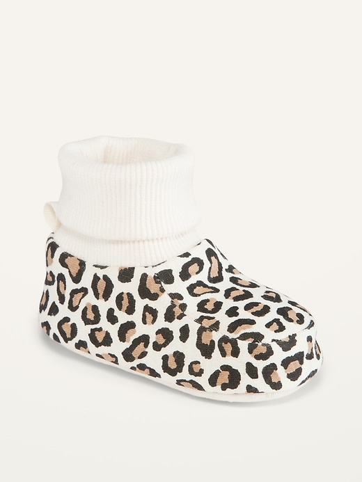View large product image 1 of 4. Unisex Soft-Knit Animal-Print Bootie Slippers for Baby