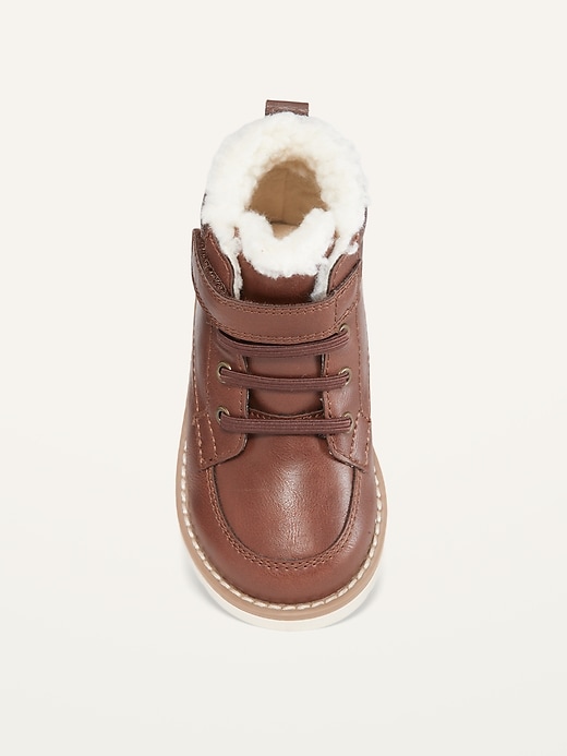 Faux-Leather Sherpa-Trim Lace-Up Boots for Toddler Boys