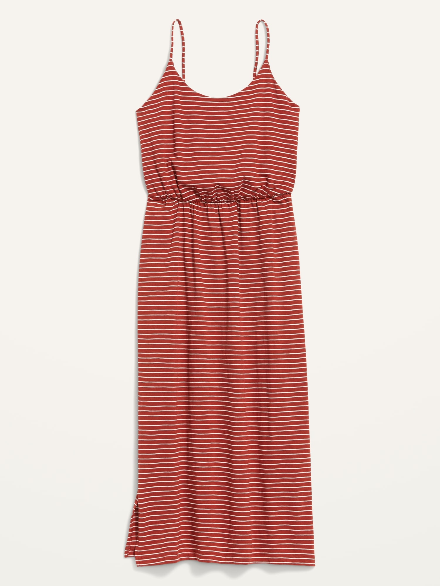 Waist-Defined Striped Slub-Knit Cami Midi Dress for Women