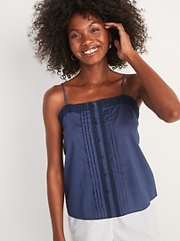 View large product image 3 of 3. Pintucked Lace-Trim Cami Pajama Top