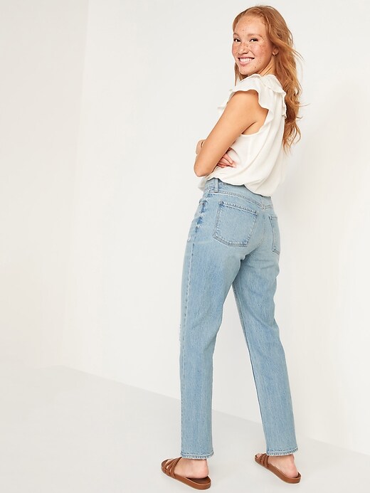 Image number 6 showing, High-Waisted Button-Fly Slouchy Straight Rip & Repair Jeans for Women