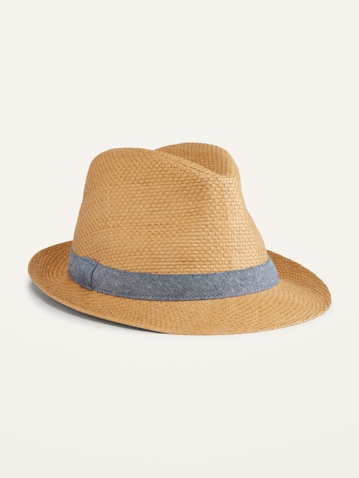 View large product image 1 of 1. Gender-Neutral Straw Fedora Hat for Adults