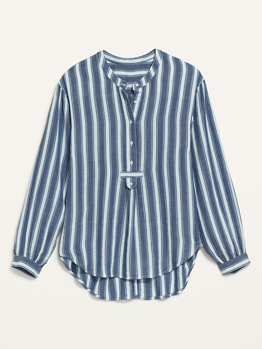 Image number 4 showing, Oversized Striped Long-Sleeve Tunic Blouse for Women
