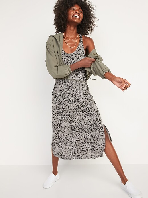 Image number 5 showing, Sleeveless Specially-Dyed Cross-Back Leopard-Print Midi Shift Dress
