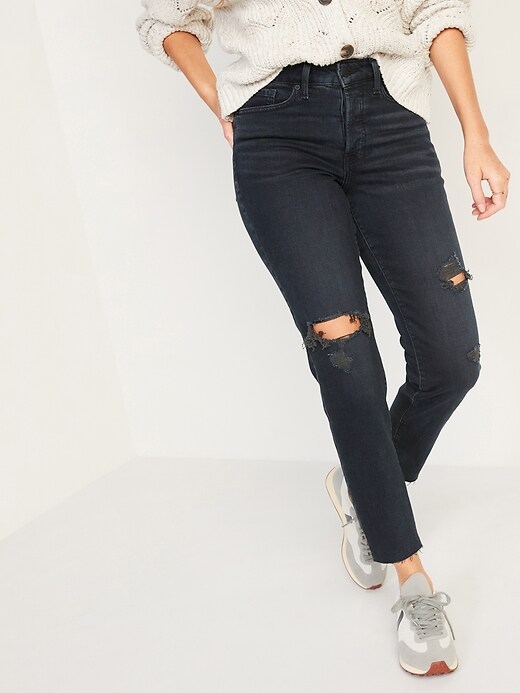 Image number 5 showing, High-Waisted O.G. Straight Button-Fly Cut-Off Jeans for Women