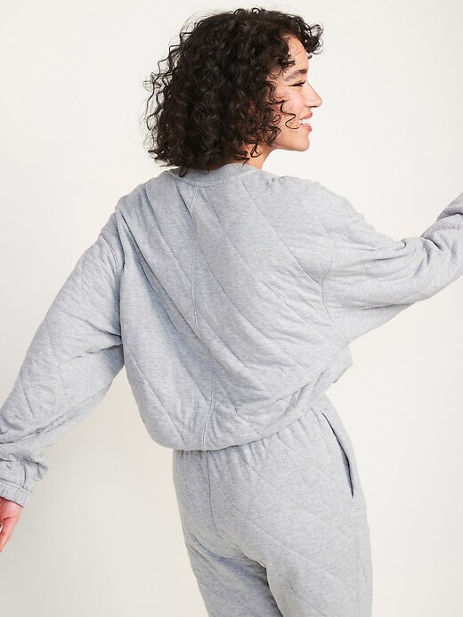 Image number 6 showing, Crew-Neck Half-Zip Quilted Sweatshirt for Women