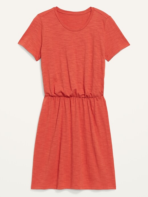 View large product image 2 of 2. Waist-Defined Slub-Knit Mini T-Shirt Dress