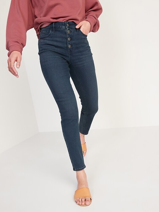 Image number 5 showing, High-Waisted Rockstar Button-Fly Super Skinny Jeans for Women