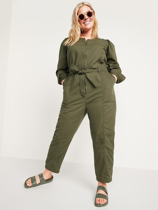 Image number 7 showing, Long-Sleeve Zip-Front Cropped Utility Jumpsuit