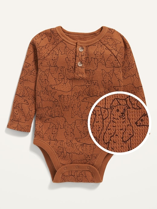 View large product image 1 of 1. Unisex Long-Sleeve Printed Thermal Henley Bodysuit for Baby