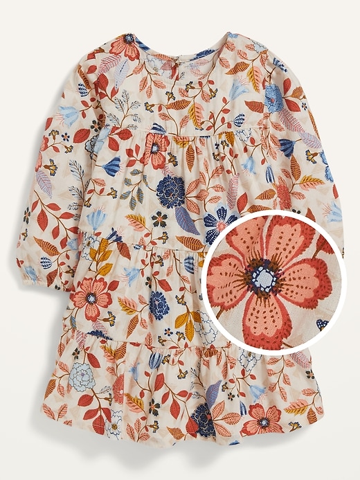 View large product image 1 of 2. Long-Sleeve Floral Tiered Dress for Toddler Girls