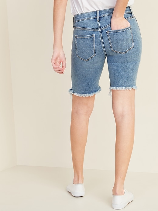 Image number 4 showing, Mid-Rise Distressed Jean Bermuda Shorts for Women - 9-inch inseam