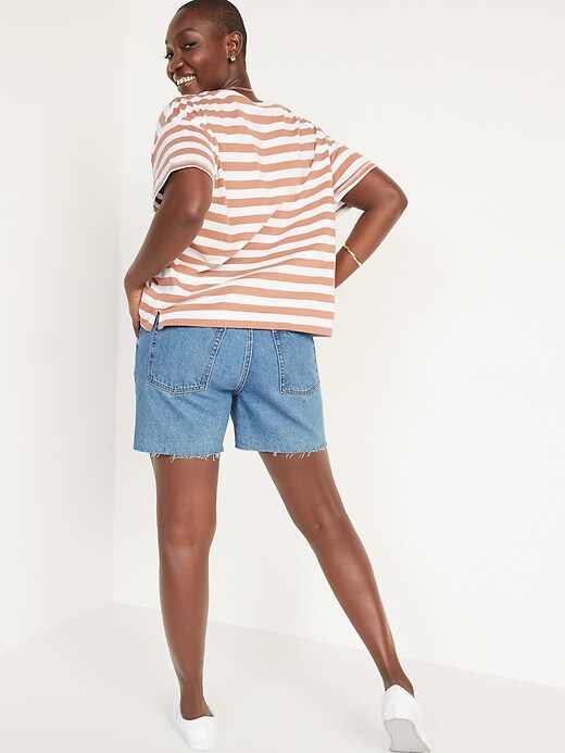 Image number 2 showing, High-Waisted Slouchy Straight Cut-Off Jean Shorts for Women -- 5-inch inseam