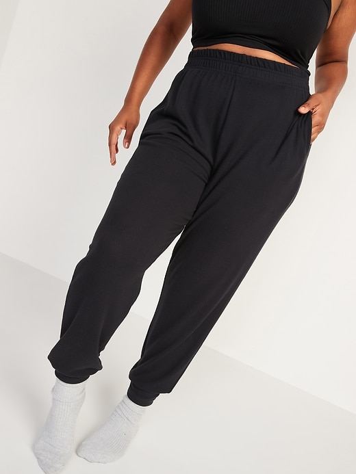 Image number 1 showing, High-Waisted Plush-Knit Jersey Jogger Pants