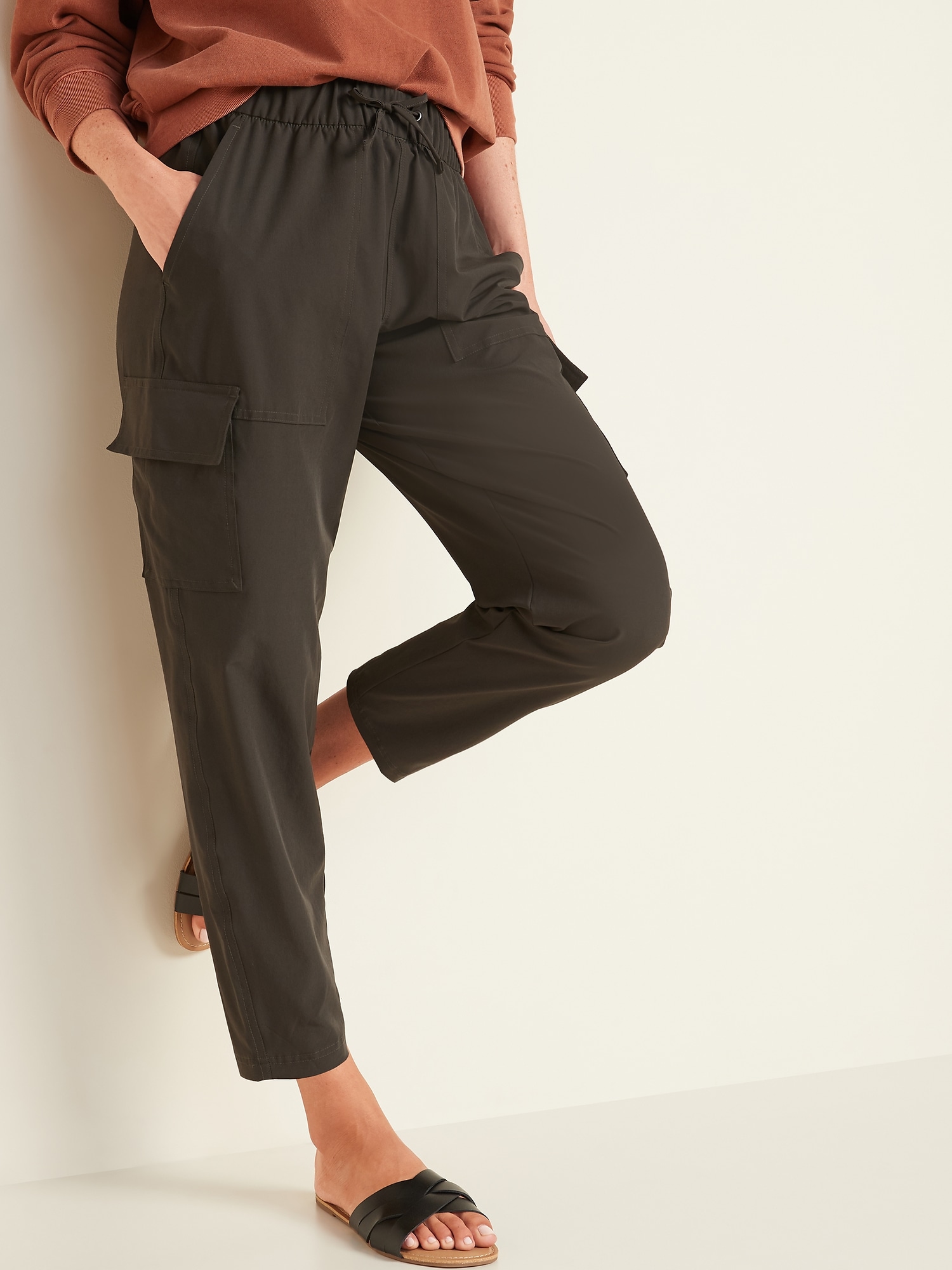 High-Waisted StretchTech Cargo Ankle Pants for Women