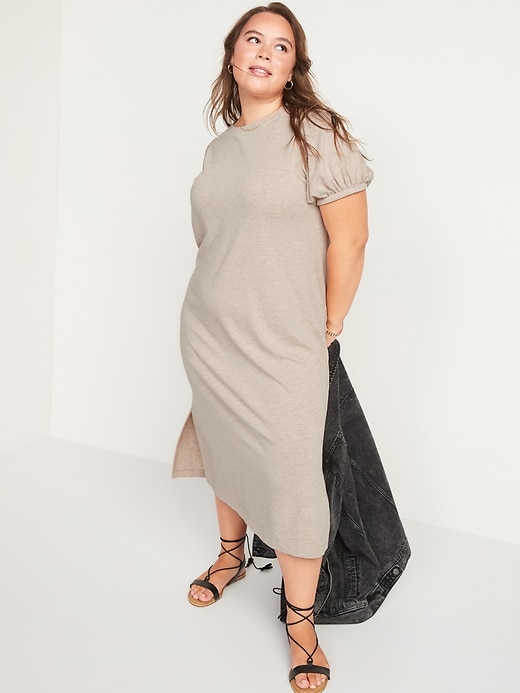 Image number 7 showing, Puff-Sleeve Midi T-Shirt Shift Dress for Women