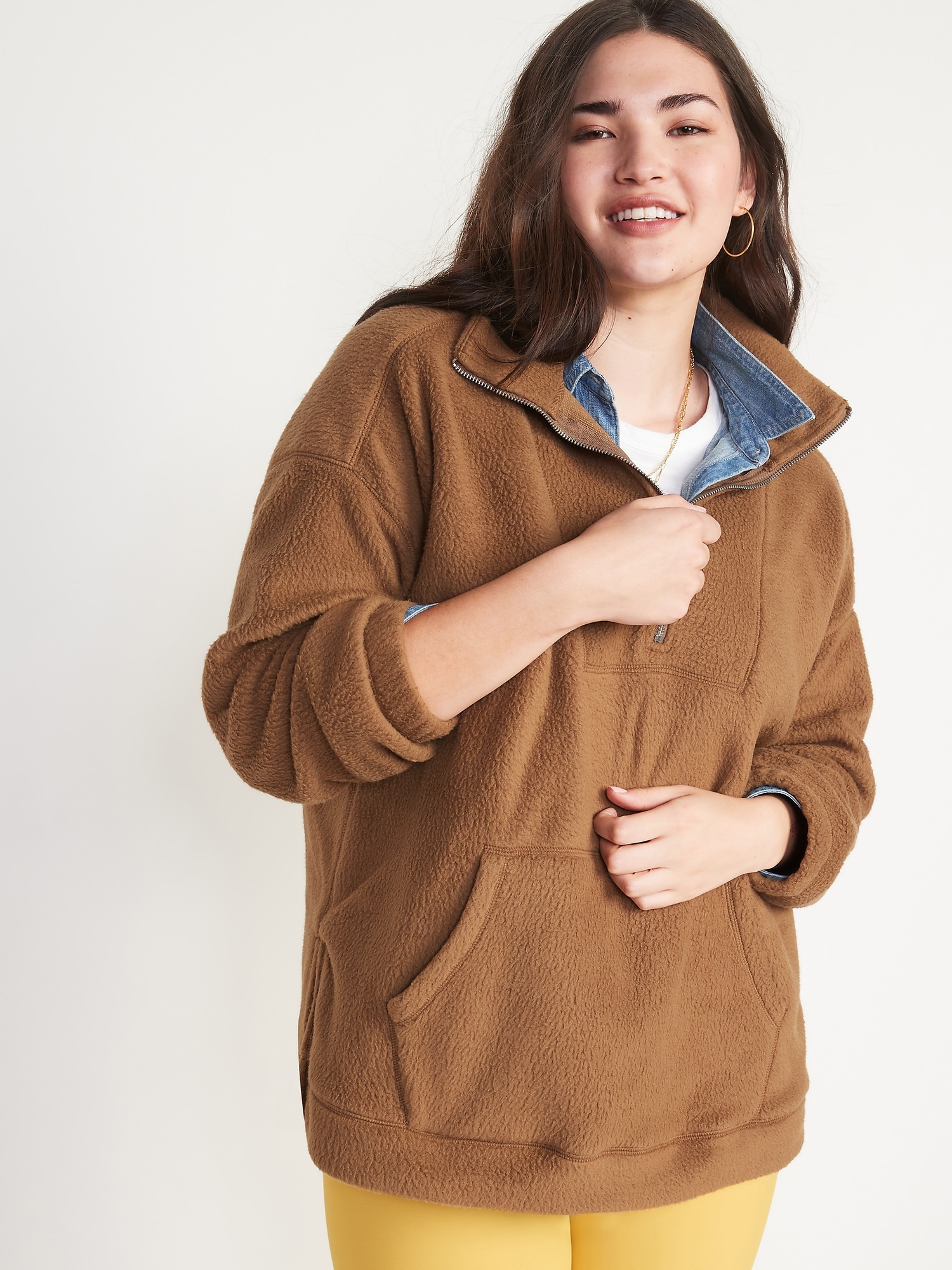 Oversized Sherpa HalfZip Tunic Sweatshirt for Women Old Navy
