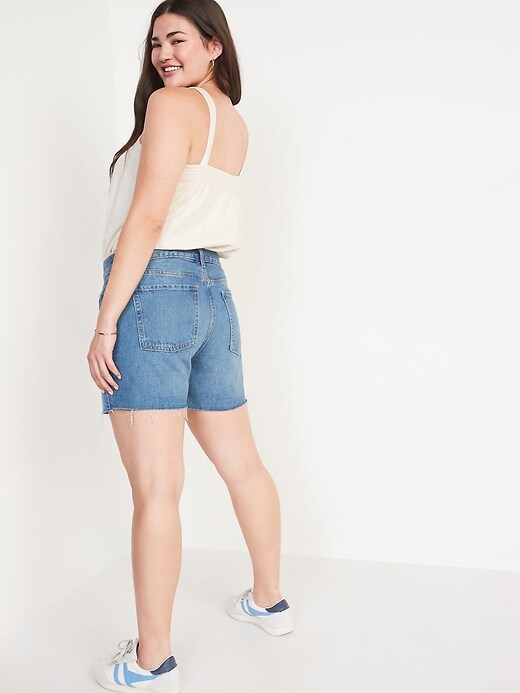 Image number 2 showing, High-Waisted Slouchy Straight Cutoff Jean Shorts for Women -- 5-inch inseam