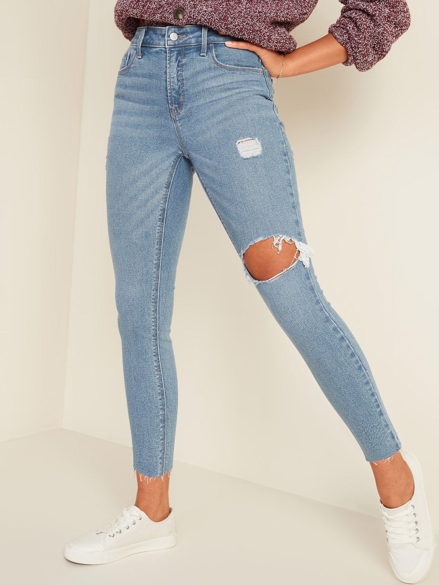 High-Waisted Rockstar Super Skinny Ripped Ankle Jeans for Women