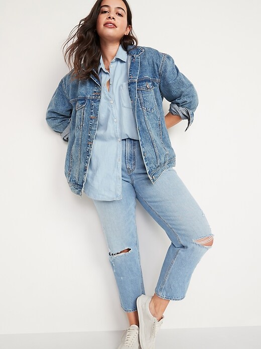 Image number 3 showing, High-Waisted Slouchy Straight Cropped Ripped Jeans