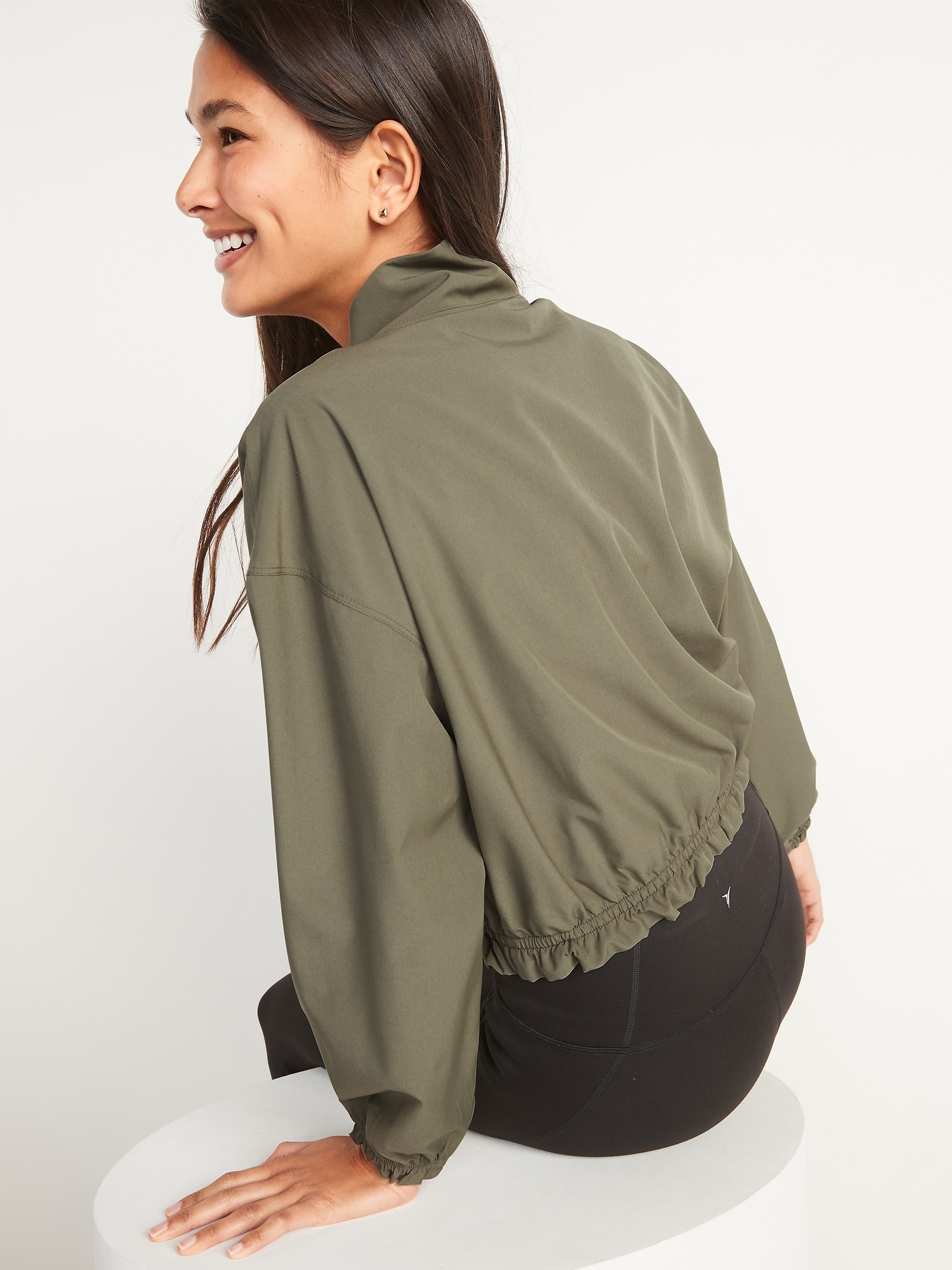 Oversized StretchTech Cropped Quarter-Zip Windbreaker Jacket for