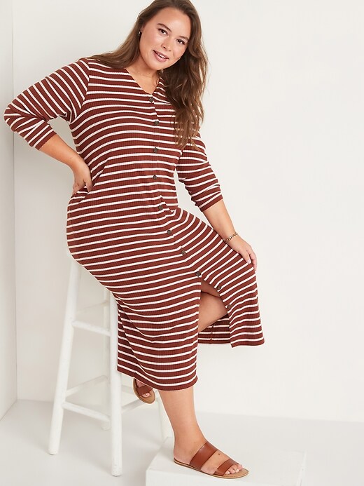 Image number 7 showing, Striped Rib-Knit Cardigan Sweater Midi Dress for Women