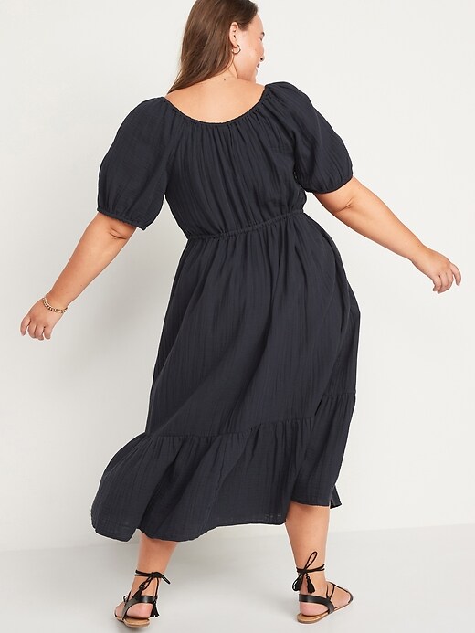Image number 8 showing, Puff-Sleeve Scoop-Neck Waist-Defined Midi Dress for Women