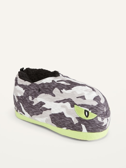 View large product image 1 of 2. Gender-Neutral Sherpa-Lined Fleece "Monster-Eyes" Slippers for Kids