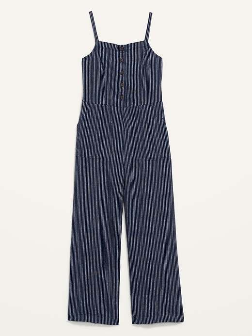View large product image 2 of 2. Button-Front Linen-Blend Striped Cami Jumpsuit