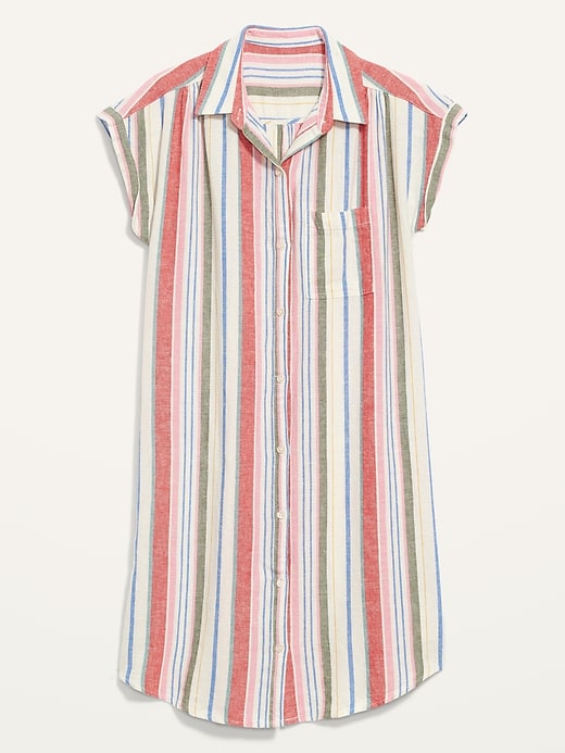 View large product image 2 of 2. Linen-Blend Striped Shirt Dress