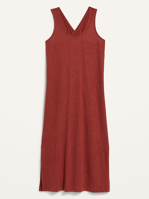 View large product image 1 of 3. Sleeveless Specially-Dyed Cross-Back Linen-Blend Midi Shift Dress for Women