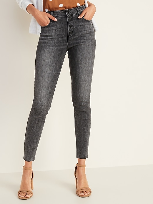 Image number 5 showing, High-Waisted Button-Fly Rockstar Super Skinny Ankle Jeans For Women