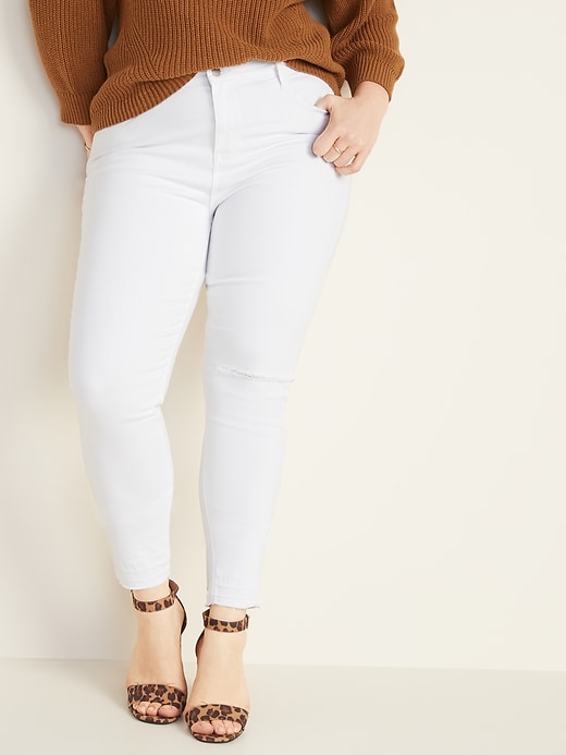 Image number 1 showing, Mid-Rise Distressed Rockstar Super Skinny White Ankle Jeans for Women