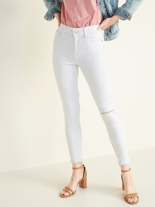 Image number 4 showing, Mid-Rise Distressed Rockstar Super Skinny White Ankle Jeans for Women