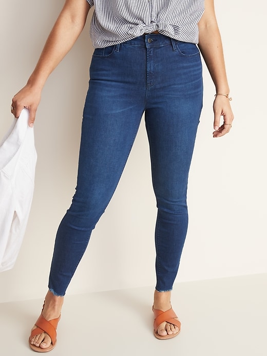 View large product image 1 of 3. High-Waisted Rockstar Built-In Sculpt Raw-Edge Jeans For Women