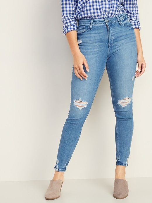Image number 1 showing, High-Waisted Distressed Rockstar Super Skinny Ankle Jeans For Women