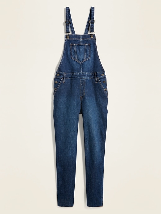 Image number 4 showing, Straight Dark-Wash Jean Overalls for Women