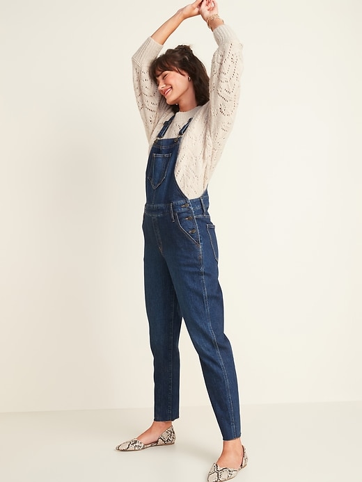 Image number 5 showing, Straight Dark-Wash Jean Overalls for Women