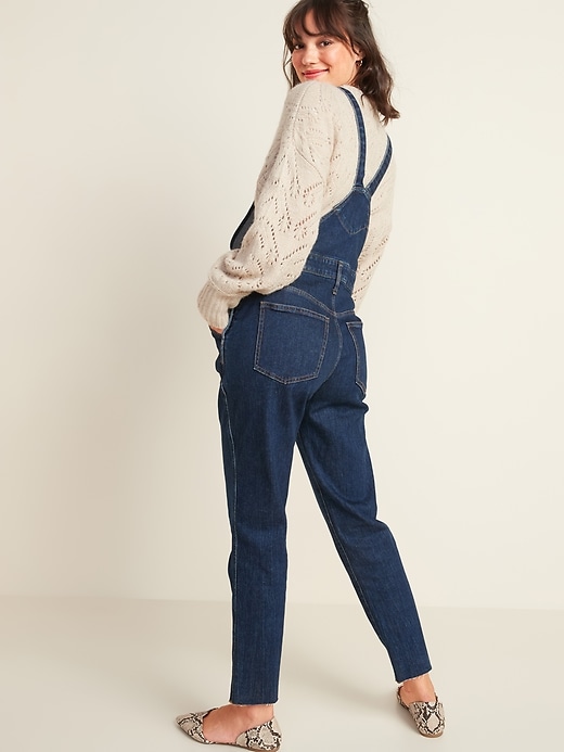 Image number 6 showing, Straight Dark-Wash Jean Overalls for Women