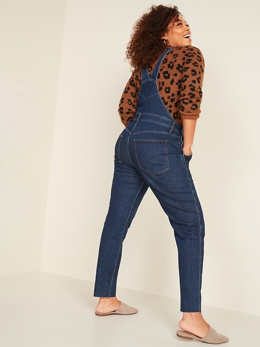 Image number 2 showing, Straight Dark-Wash Jean Overalls for Women